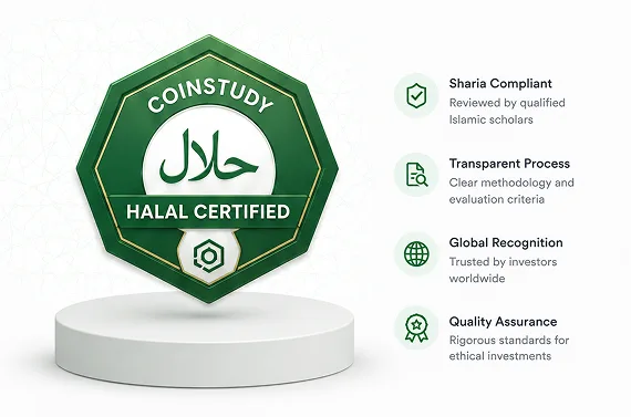 CoinStudy Halal Certification badge for Shariah-compliant crypto projects